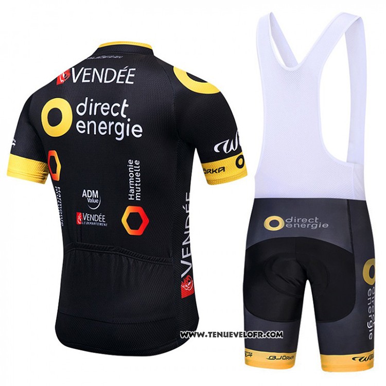 2018 Maillot Ciclismo Direct Energie Noir et Jaune Manches Courtes et Cuissard